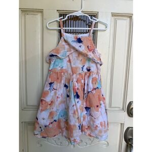 Janie and Jack Girls Linen Cotton Watercolor Floral Ruffle Halter Dress Size 5